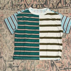 Colorblock Striped Women's Tee in Green and Blue